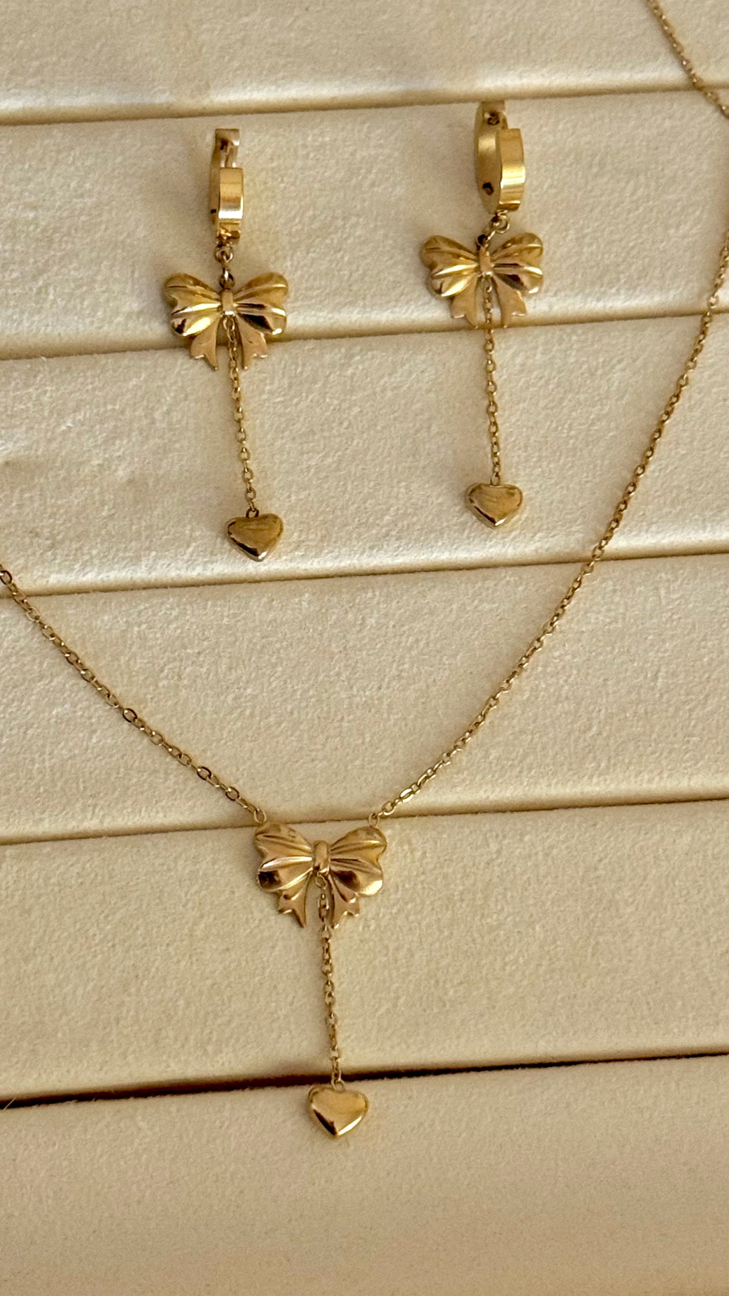 Bow Heart Set ( Necklace and Earrings)