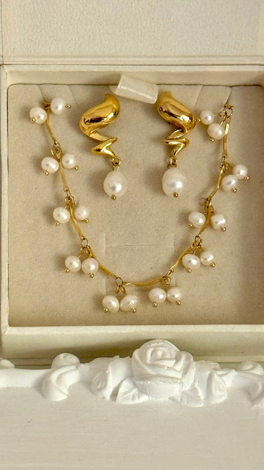 Blair Pearl Tassel Set ( Necklace and Earrings)
