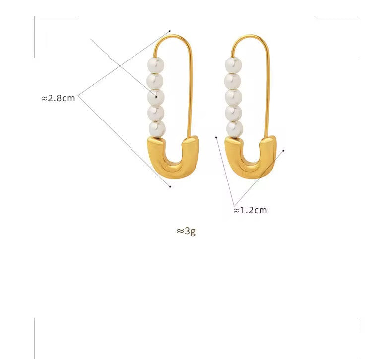 Pearl Safety Pin Hoops