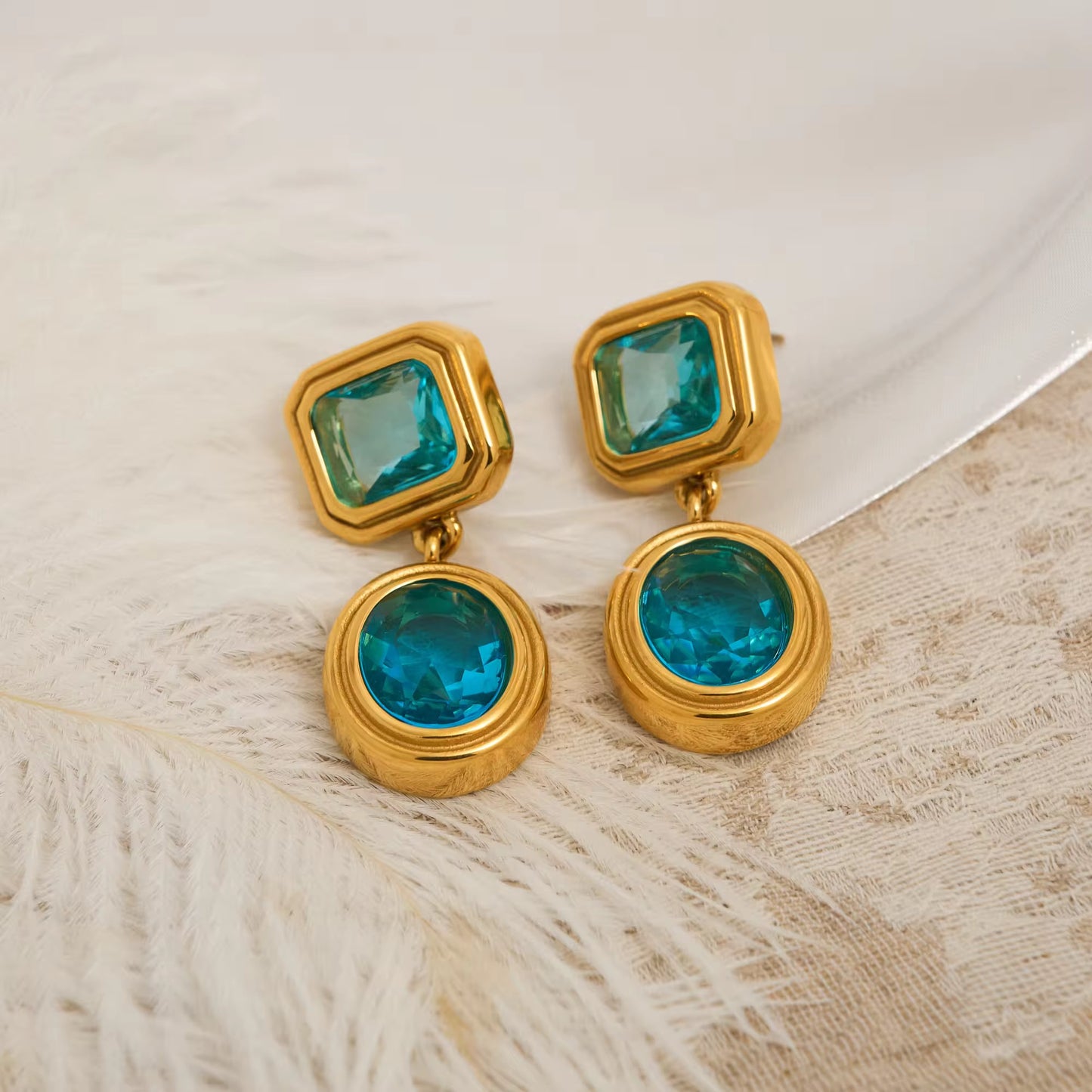 Twin Aqua Stone Earrings