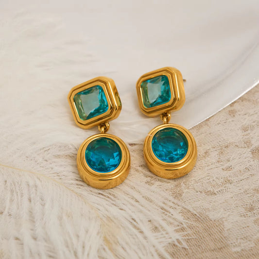 Twin Aqua Stone Earrings