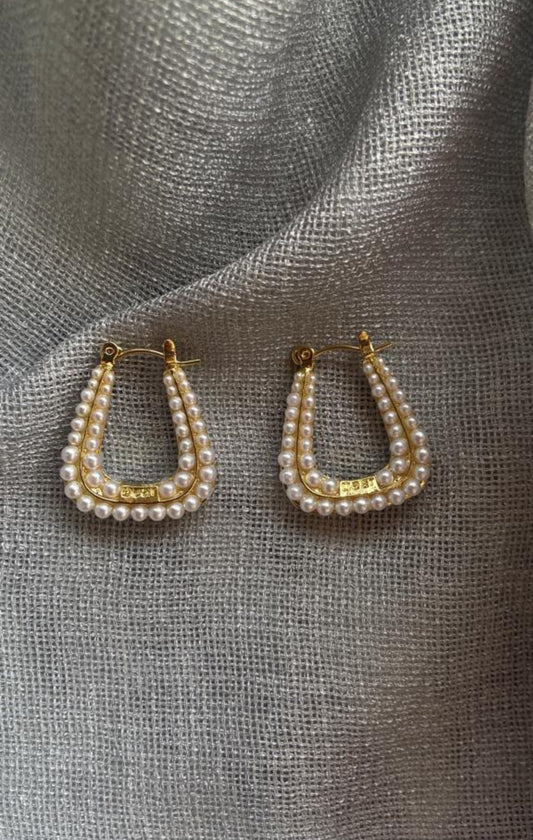 Nova Pearl Brass Hoops