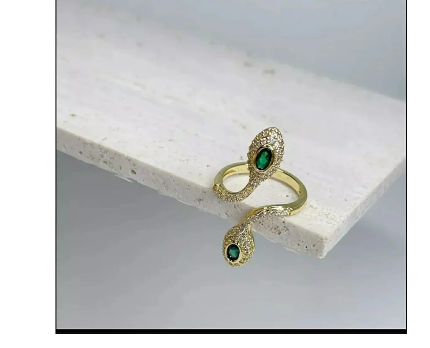Green Bejewelled Brass Ring
