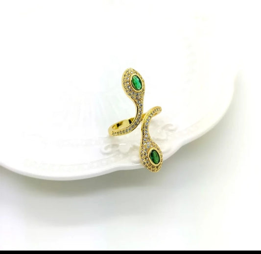 Green Bejewelled Brass Ring