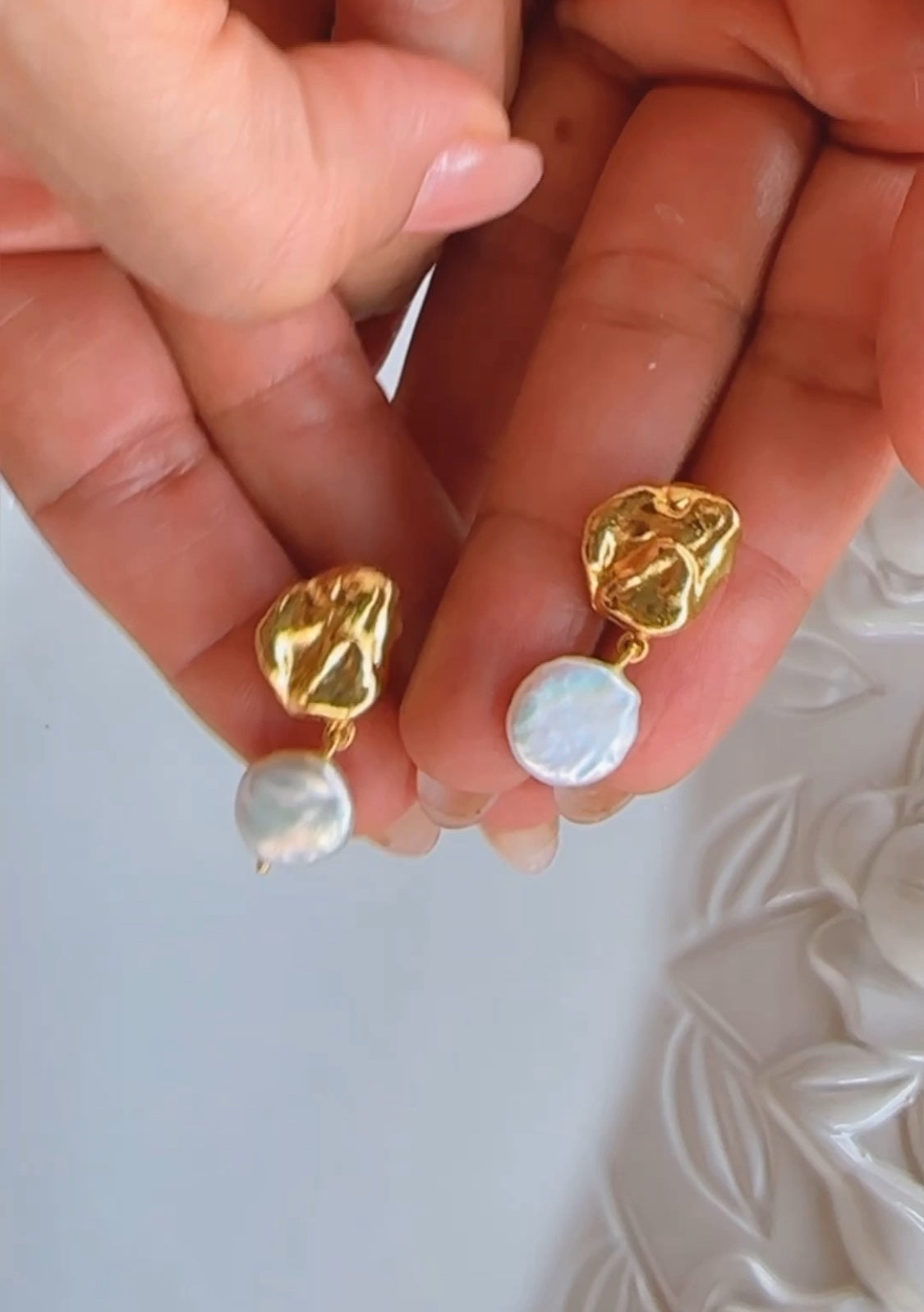 Ira Pearl Brass Earrings