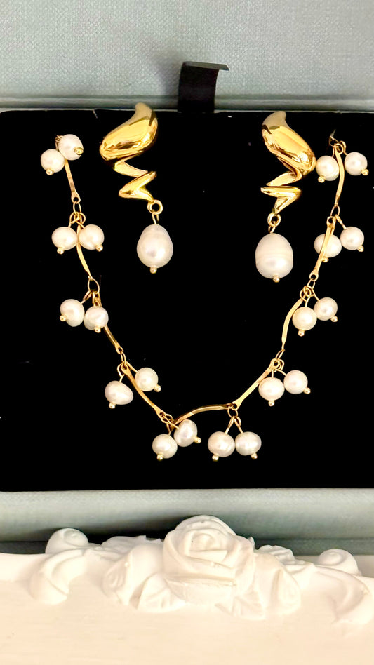 Blair Pearl Tassel Set ( Necklace and Earrings)