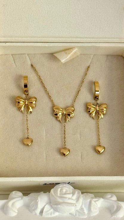 Bow Heart Set ( Necklace and Earrings)