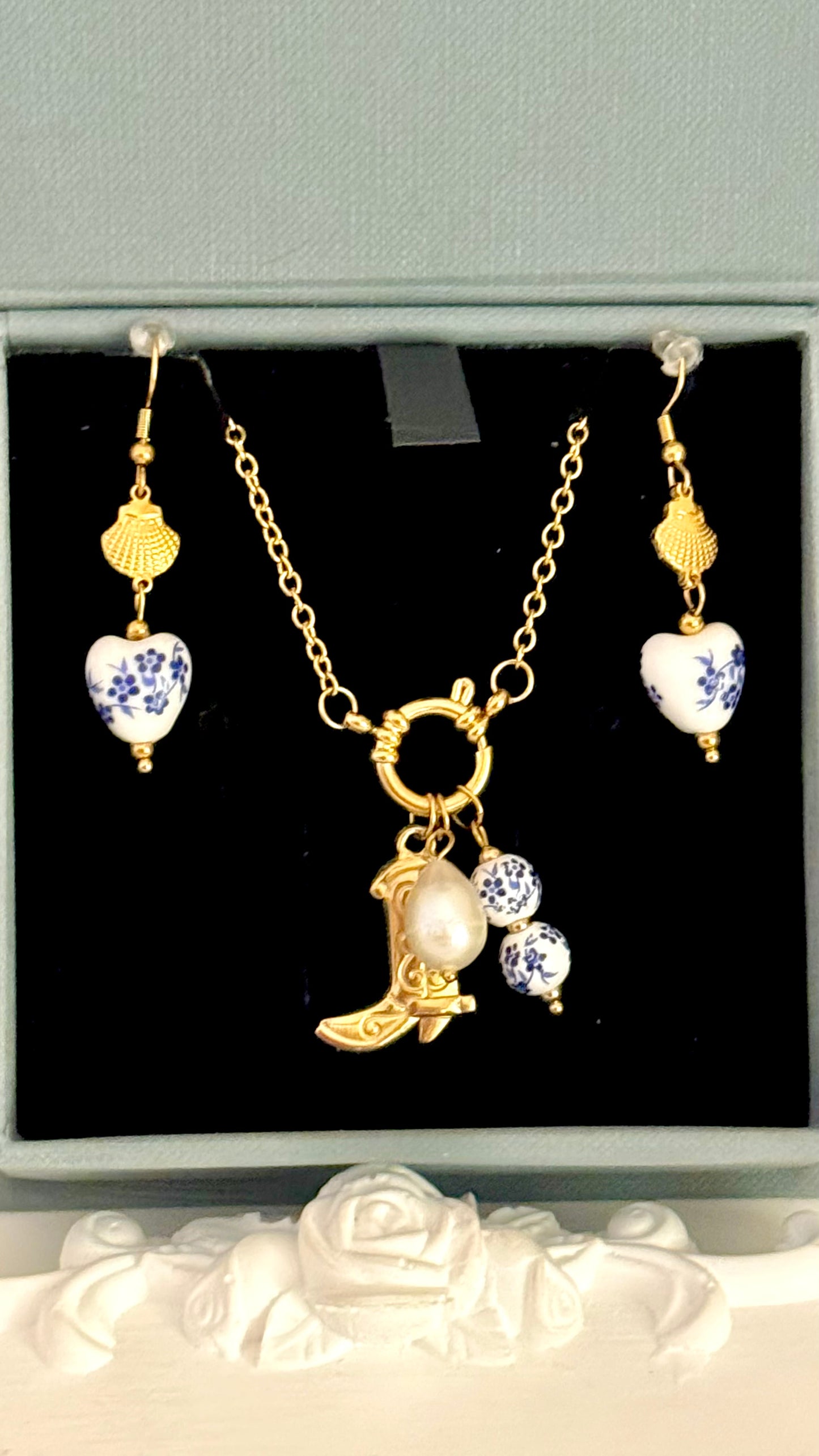Blue Blossom Necklace & Earrings Set