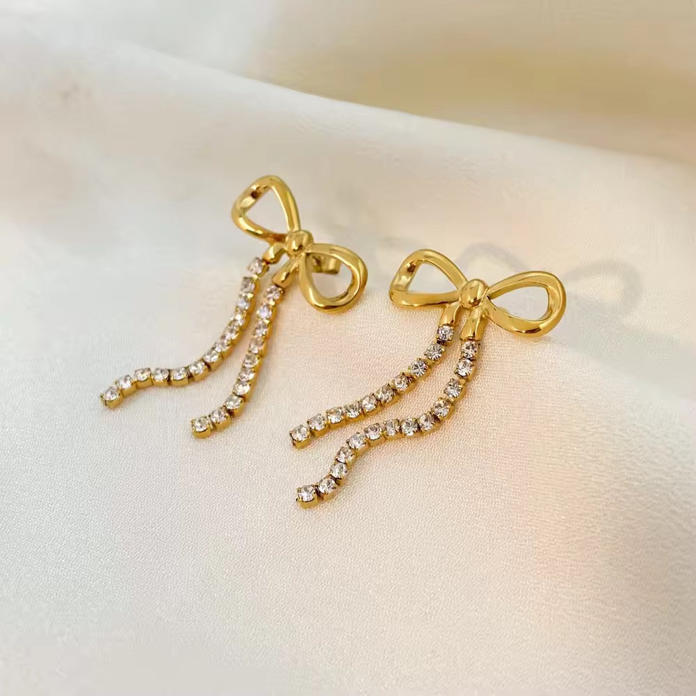 Poise Bow Drop Earrings | 18K Gold-Plated • Waterproof • Anti-Tarnish