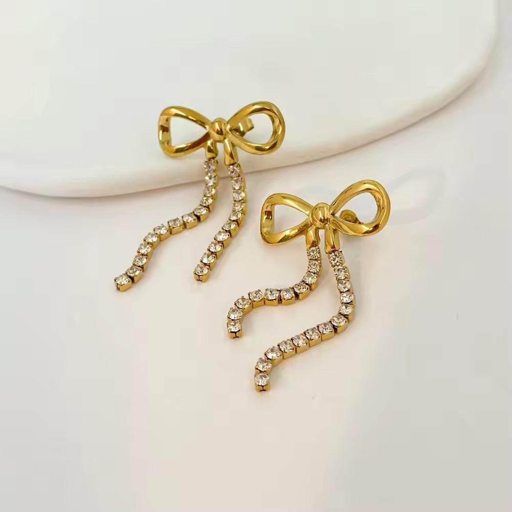 Poise Bow Drop Earrings | 18K Gold-Plated • Waterproof • Anti-Tarnish