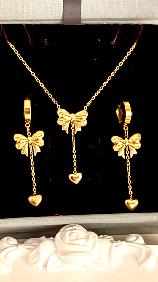 Bow Heart Set ( Necklace and Earrings)