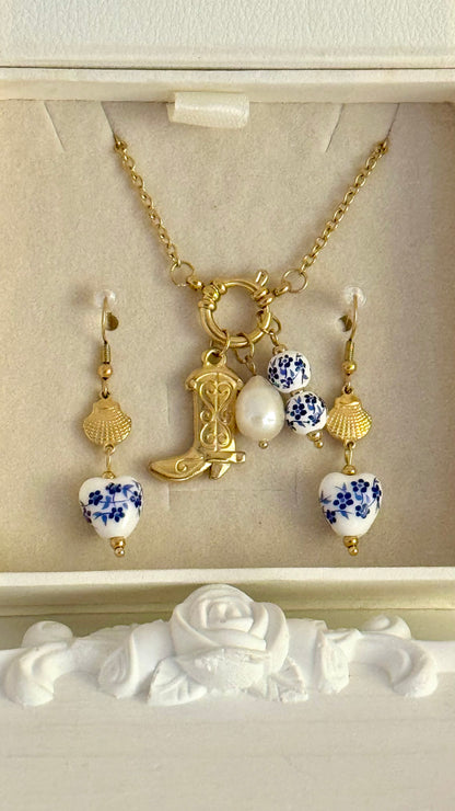 Blue Blossom Necklace & Earrings Set