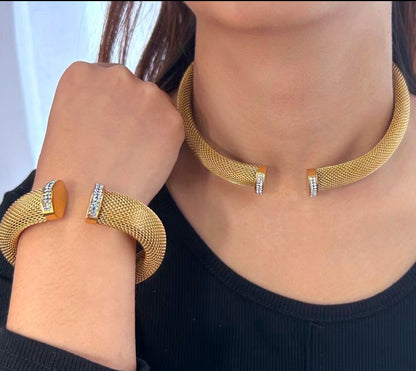 Eureka Mesh Studded Necklace & Bracelet