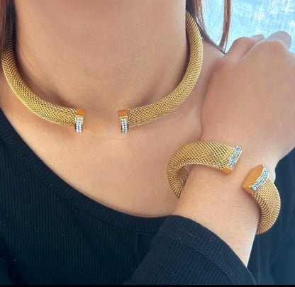 Eureka Mesh Studded Necklace & Bracelet