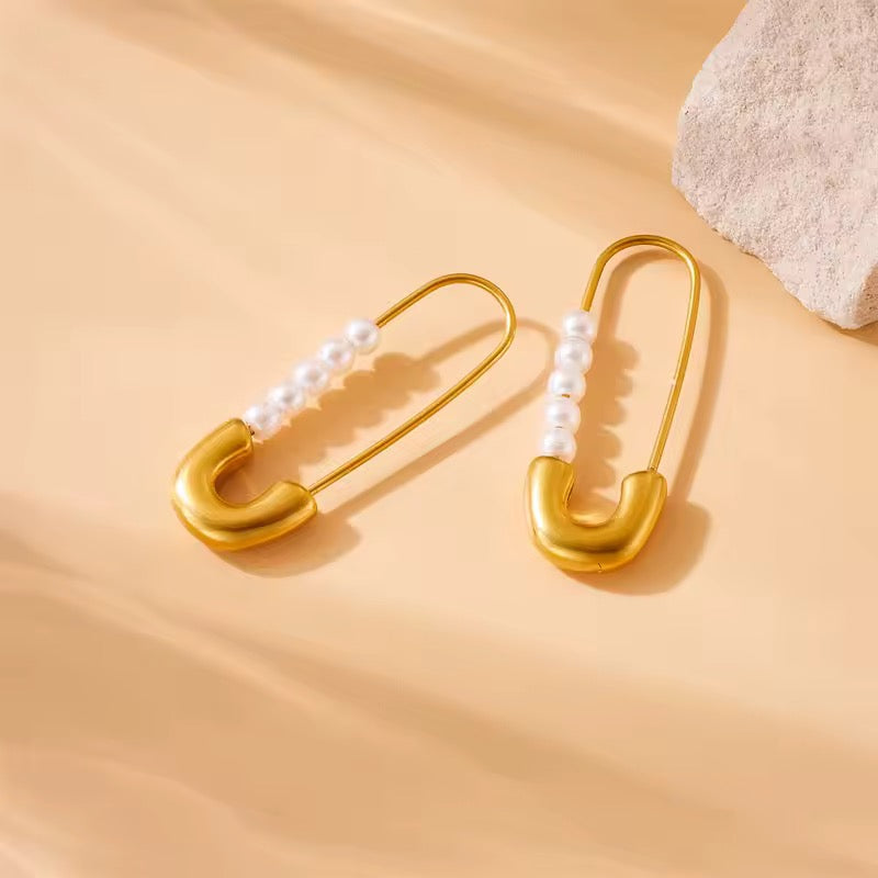 Pearl Safety Pin Hoops