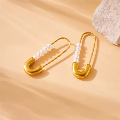 Pearl Safety Pin Hoops