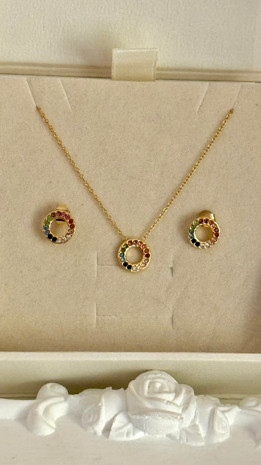 Tiana Multi Coloured Set ( Necklace + Studs )