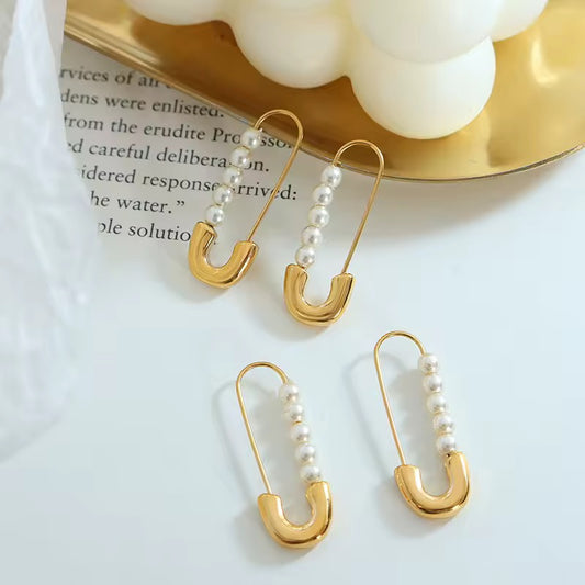 Pearl Safety Pin Hoops
