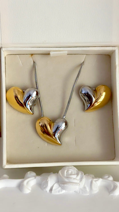 Kaizo Half & Half Heart Set (Necklace & Earrings )