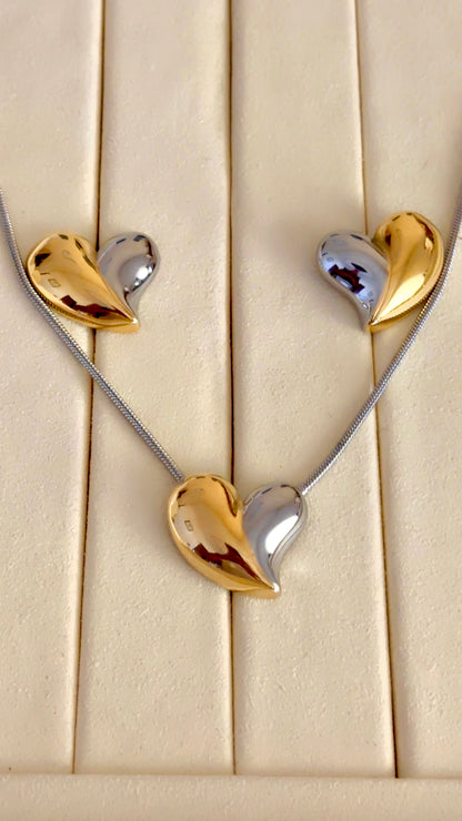Kaizo Half & Half Heart Set (Necklace & Earrings )