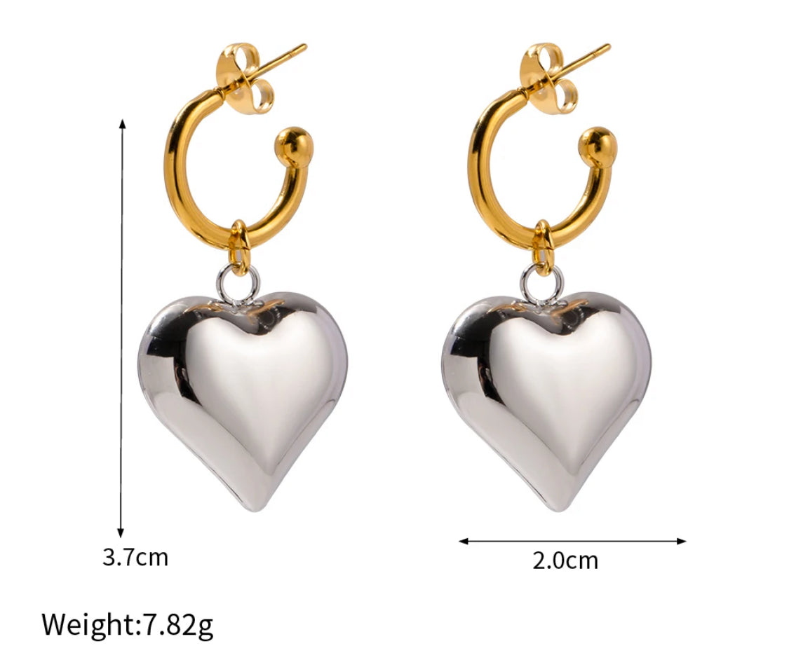 Silver Ć Gold Heart Earrings