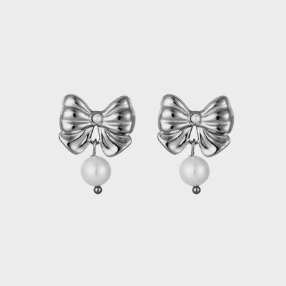 Pearl Drop Bow Earrings