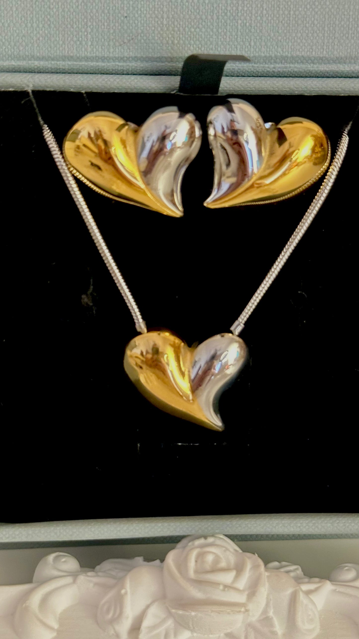 Kaizo Half & Half Heart Set (Necklace & Earrings )