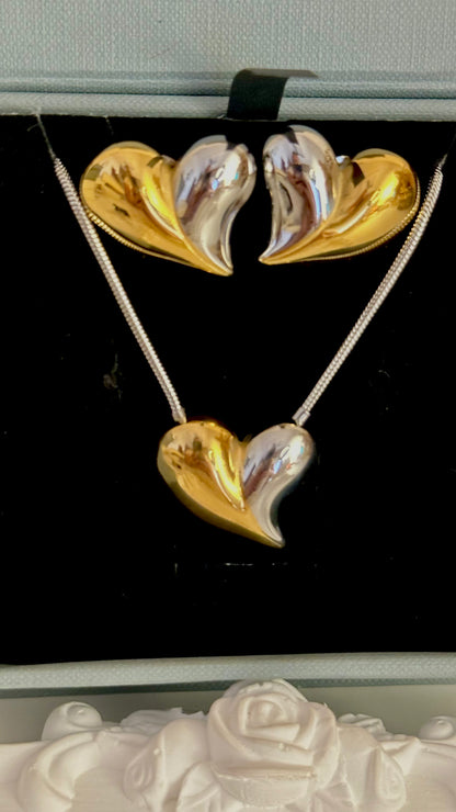 Kaizo Half & Half Heart Set (Necklace & Earrings )