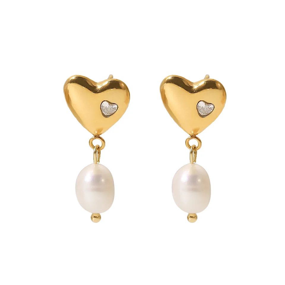 Ana Pearl Drop Heart Earrings