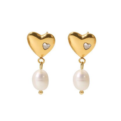 Ana Pearl Drop Heart Earrings