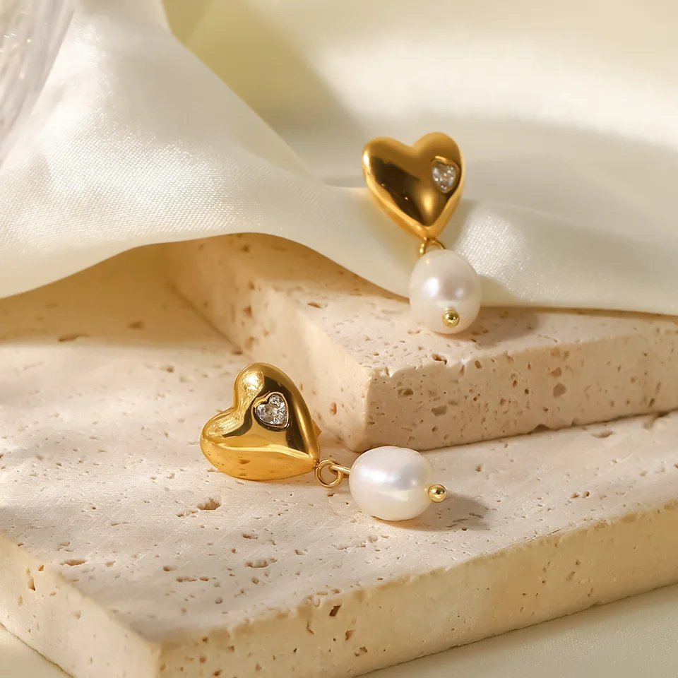 Ana Pearl Drop Heart Earrings