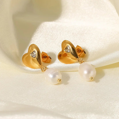 Ana Pearl Drop Heart Earrings