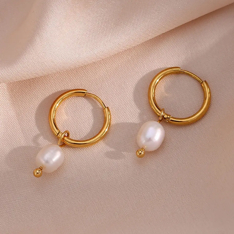 Jolie Pearl Drop Hoops