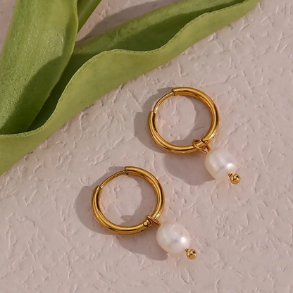 Jolie Pearl Drop Hoops