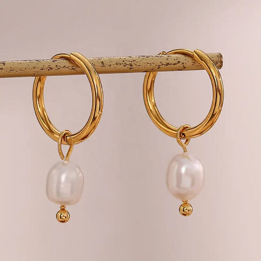 Jolie Pearl Drop Hoops