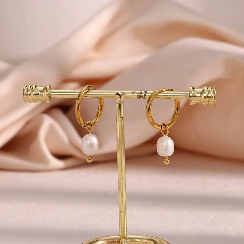 Jolie Pearl Drop Hoops