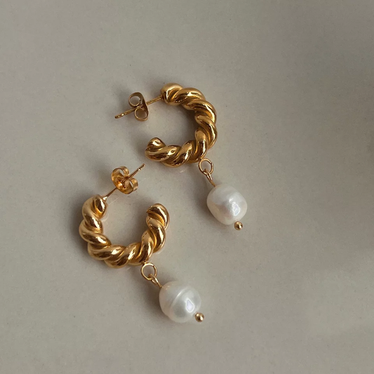 Pearl Drop Hoops