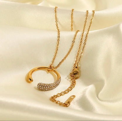 Ariel Zircon Studded Crescent Moon Necklace