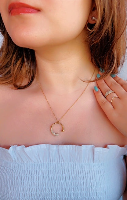 Ariel Zircon Studded Crescent Moon Necklace